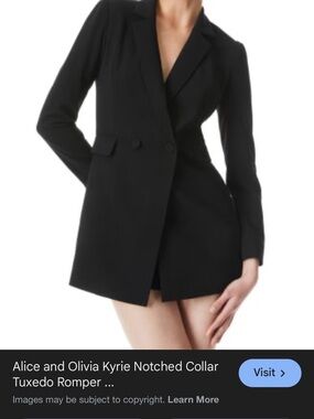 Alice + Olivia Black Notched-Collar Tuxedo Romper Size 0 Missing Button